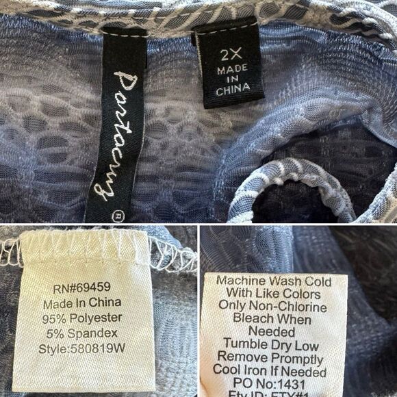 Portocruz Tunic Cover Up Swim Womens Size 2X Gray White Lace Up Semi Sheer - Picture 14 of 14